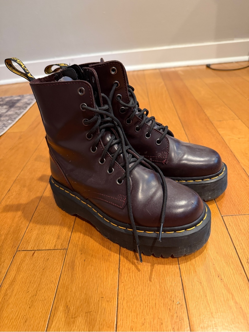 Doc Marten Women Platform Lace-Up Combat Boots in Deep Burgundy